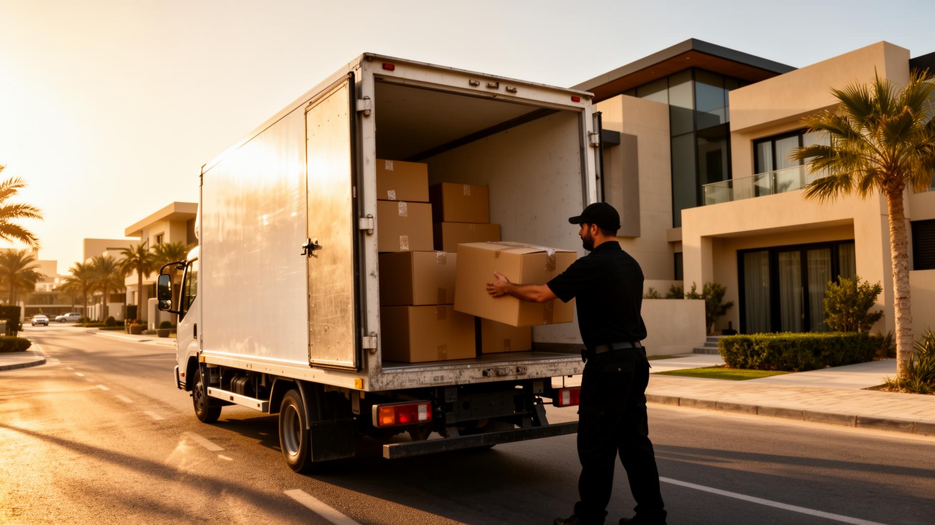 I.S. Logistics movers loading a branded truck in Dubai